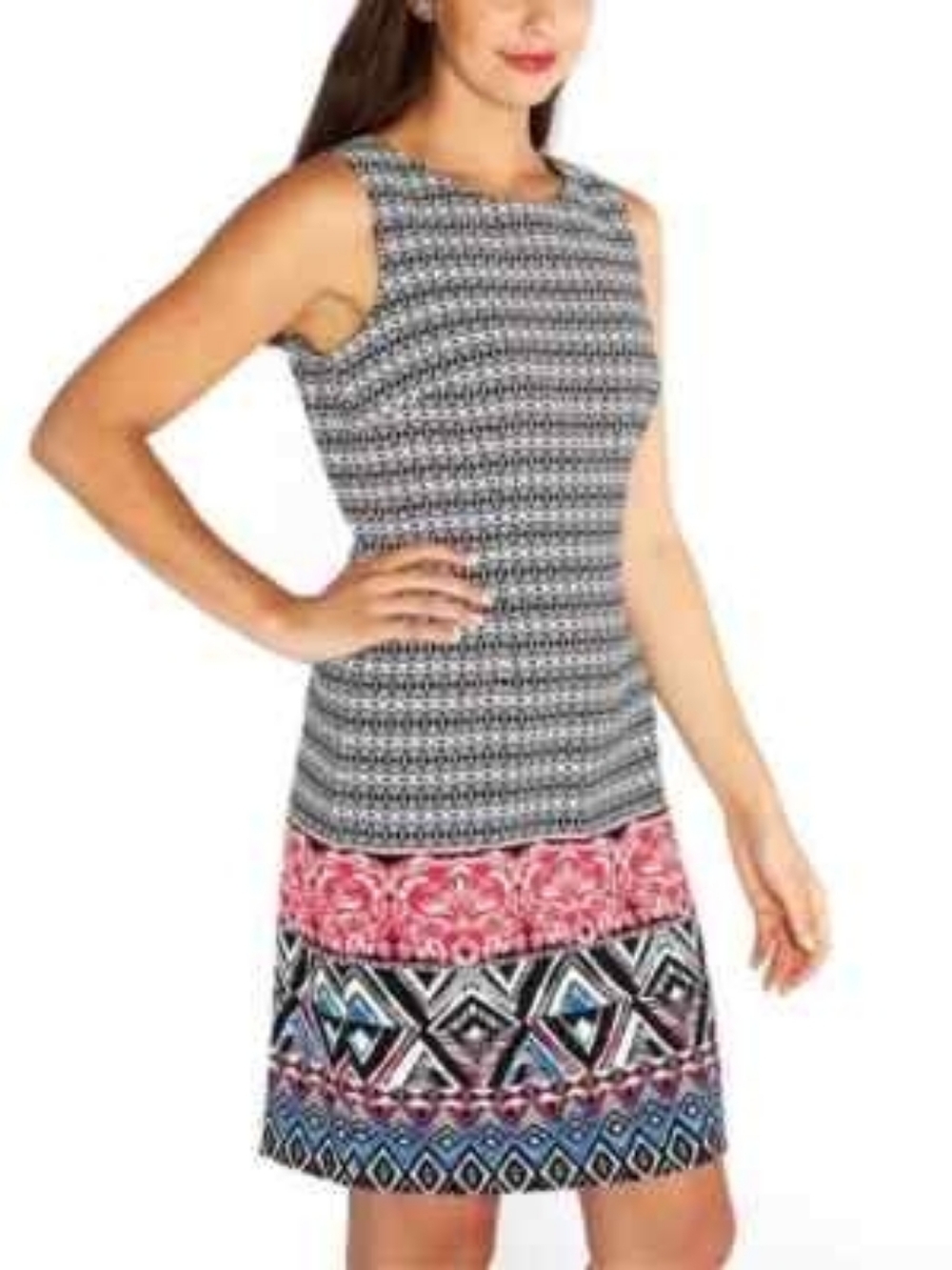 Mario Serrani Tribal Geometric Sheath Dress Sleeveless Size 4 Boho